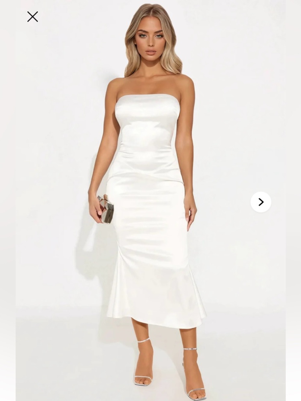 Fashion Nova Ivory Sweet Attraction Stretch Satin Midi Dress